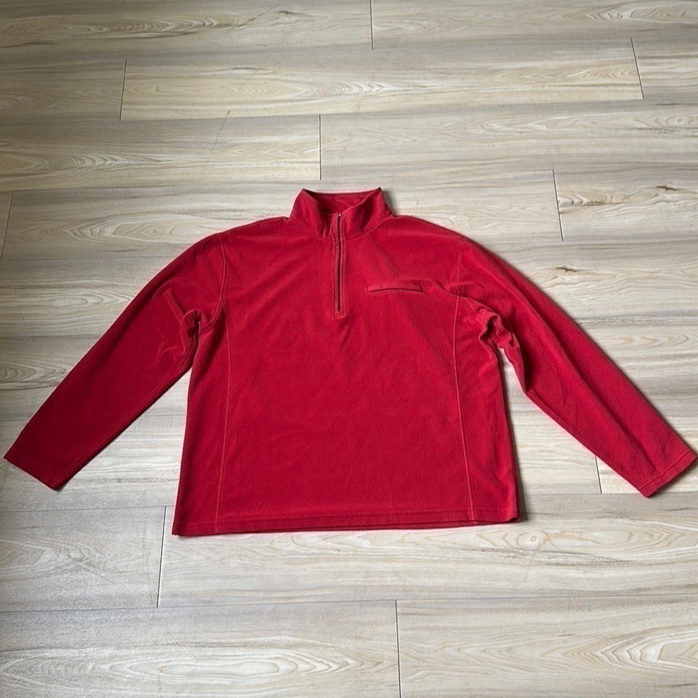 L.L. Bean Men's XL Red 1/4 Zip Fleece Pullover Sweater Zipper Pocket
